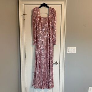 Glamorous Long Sleeve Sequin Dress in Pink